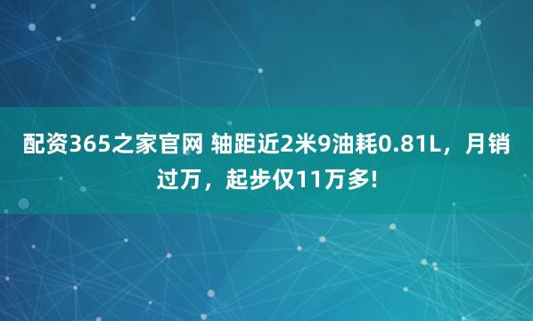 配资365之家官网 轴距近2米9油耗0.81L，月销过万，起步仅11万多!
